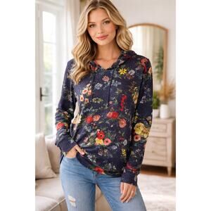 Johnny Was Calmé Floral Hoodie Pullover – Luxe Pima Blend-Size Medium